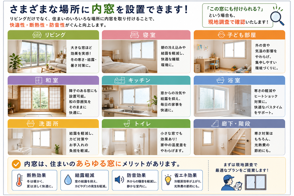 さまざまな窓へ設置可能